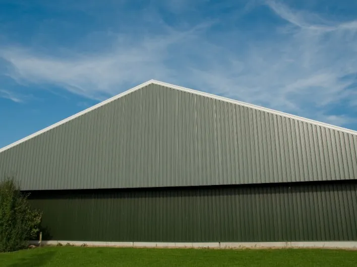 Steel aircraft hangar with a wide door